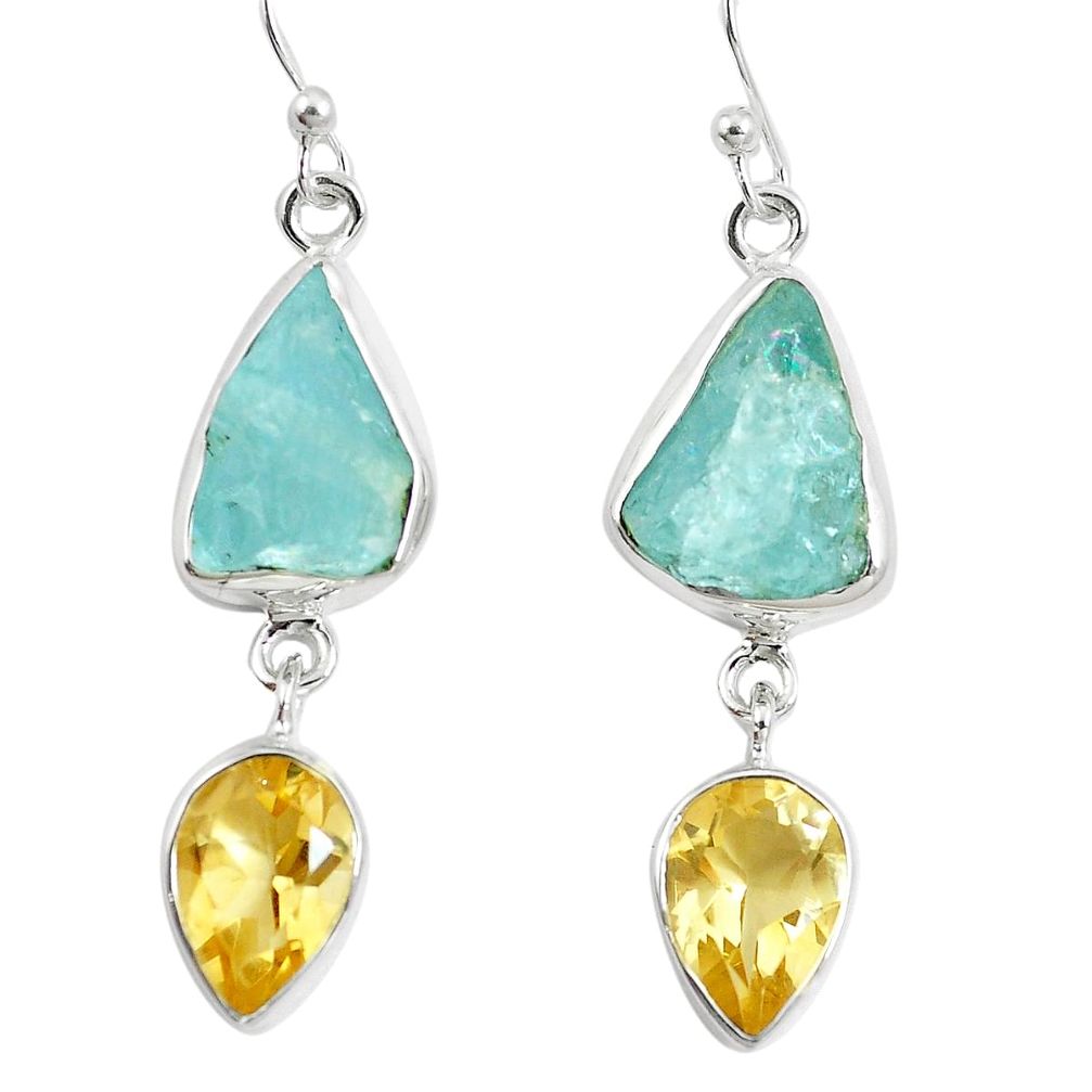 Natural aqua aquamarine rough citrine 925 silver dangle earrings m87130