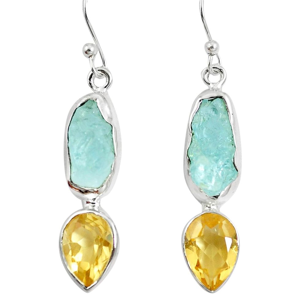 Natural aqua aquamarine rough citrine 925 silver dangle earrings m87135