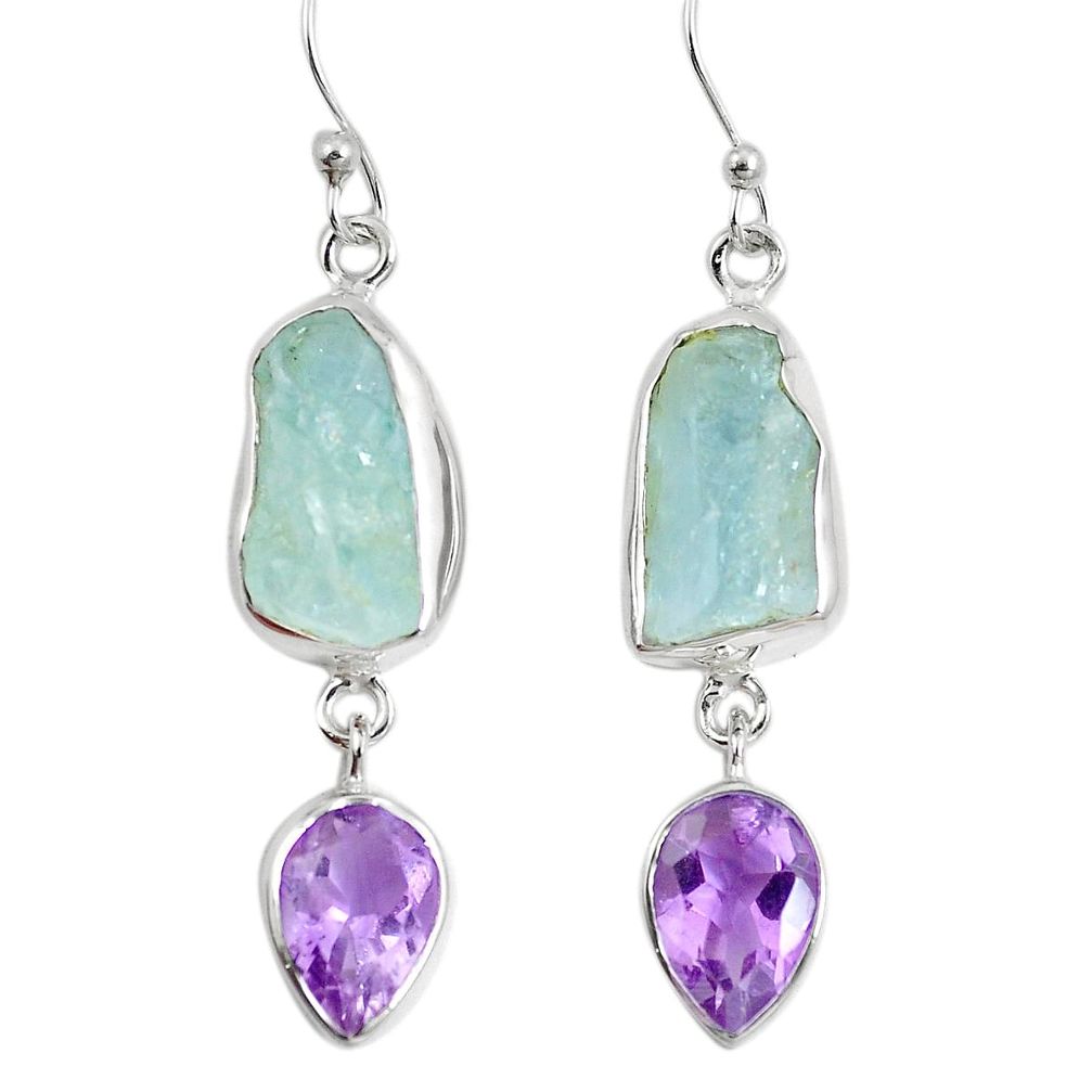 Natural aqua aquamarine rough 925 silver dangle earrings jewelry m87139