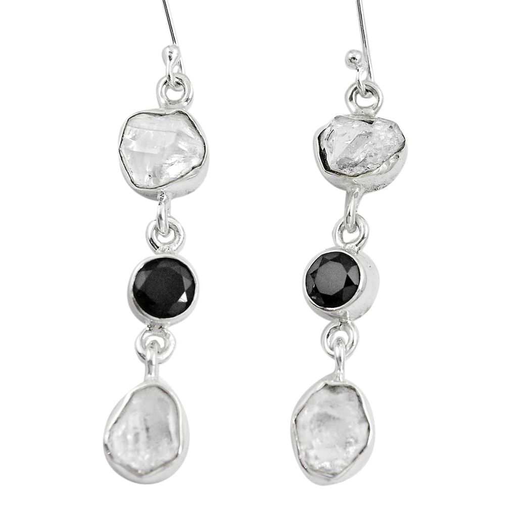 16.92cts natural white herkimer diamond onyx 925 silver dangle earrings m88202