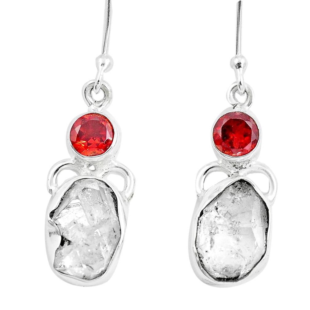 10.76cts natural white herkimer diamond garnet 925 silver dangle earrings m88214