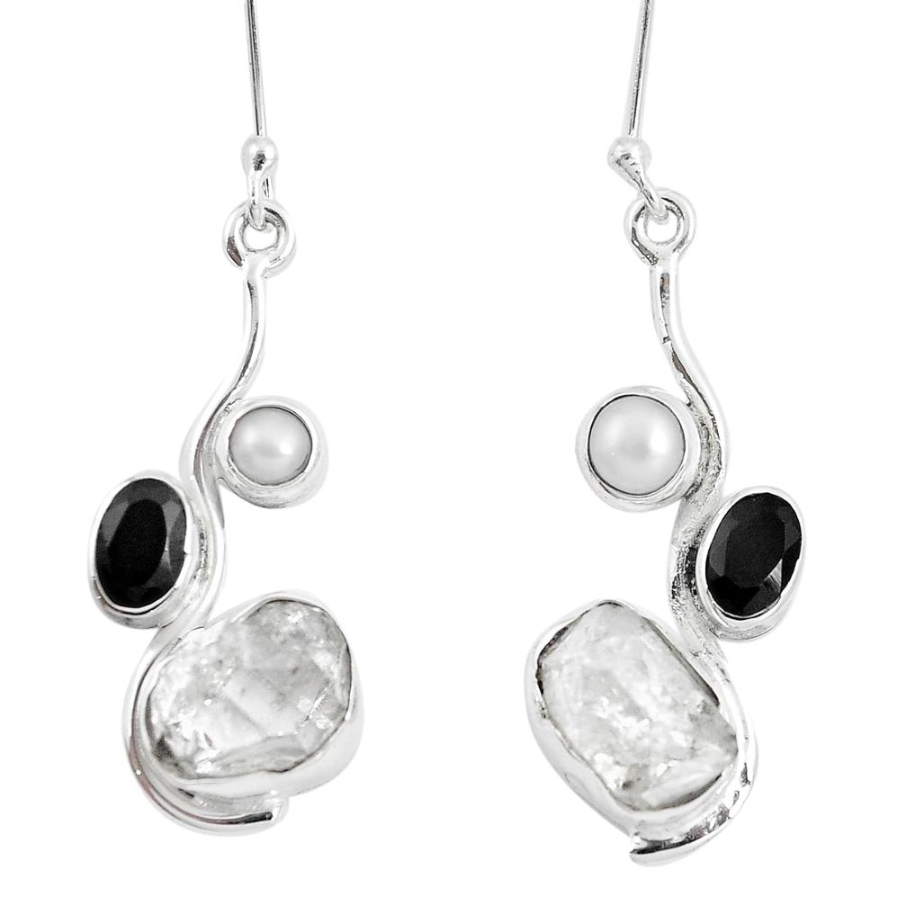 13.35cts natural white herkimer diamond onyx sterling silver earrings m88218