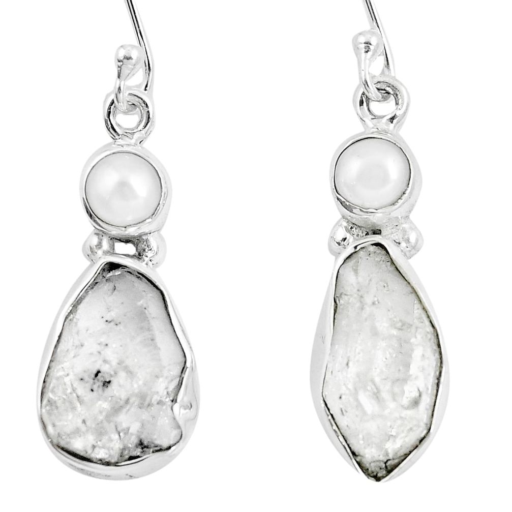 11.57cts natural white herkimer diamond pearl 925 silver dangle earrings m88238