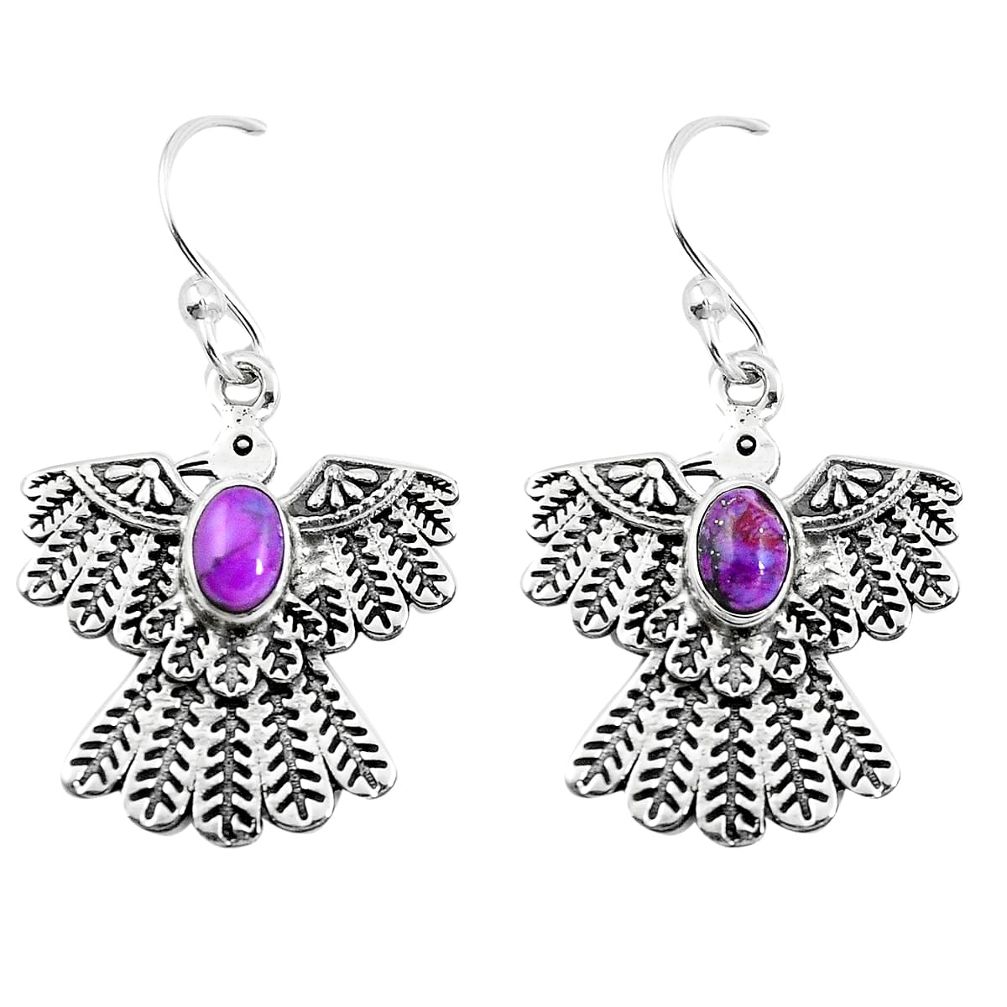 2.28cts purple copper turquoise 925 silver dangle eagle charm earrings m88252