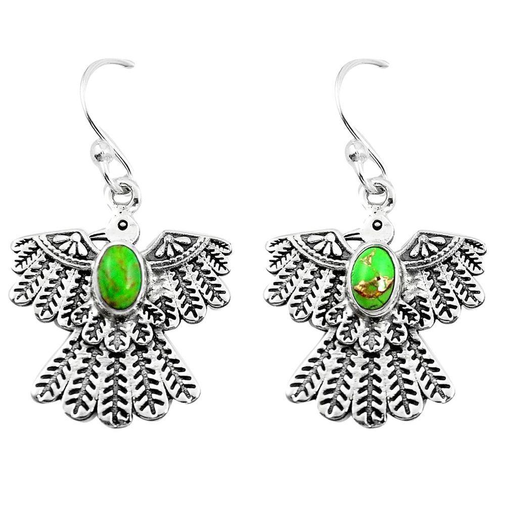 2.19cts green copper turquoise 925 silver eagle charm earrings m88256