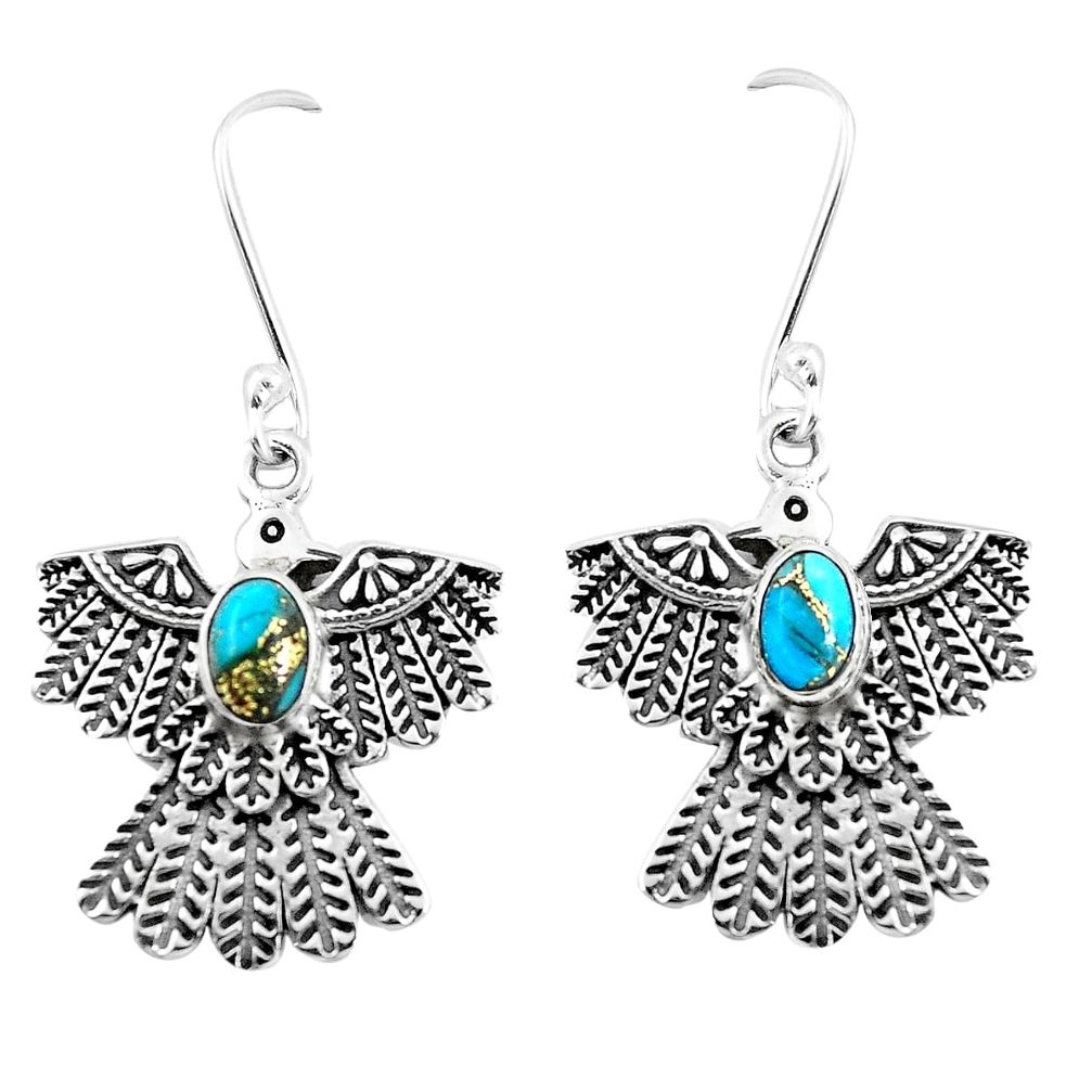 2.10cts blue copper turquoise 925 silver dangle eagle charm earrings m88257