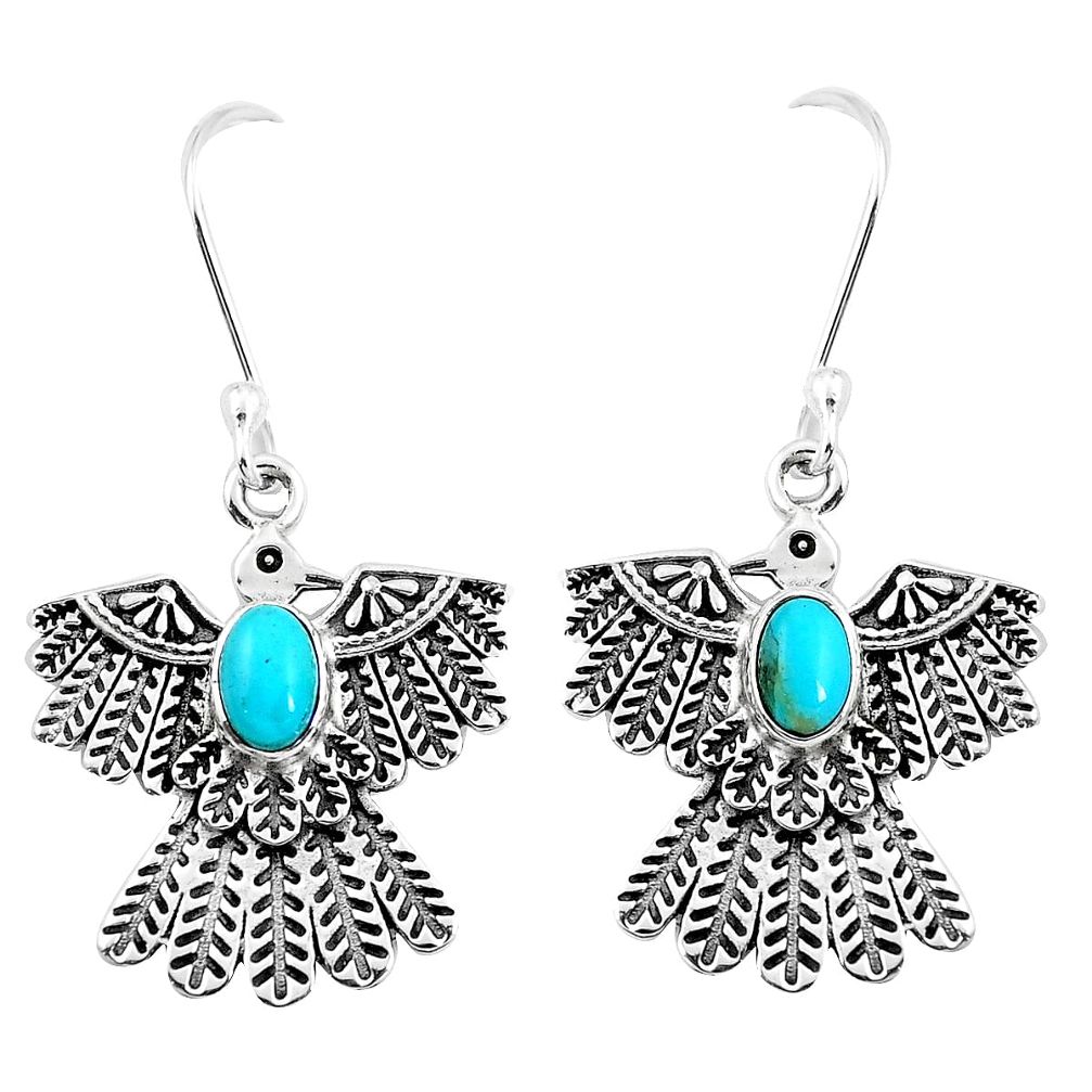 2.10cts blue copper turquoise 925 silver dangle eagle charm earrings m88258