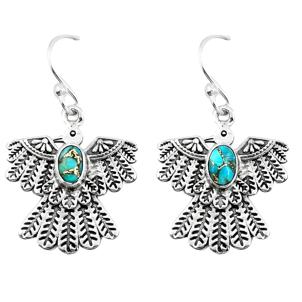 925 silver 2.25cts blue copper turquoise dangle eagle charm earrings m88259