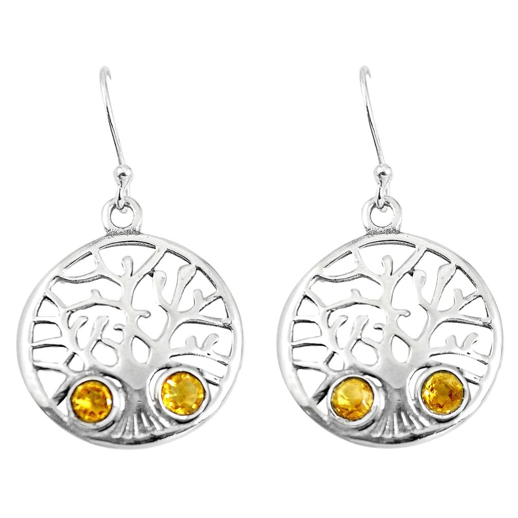 1.91cts natural yellow citrine 925 sterling silver tree of life earrings m88262