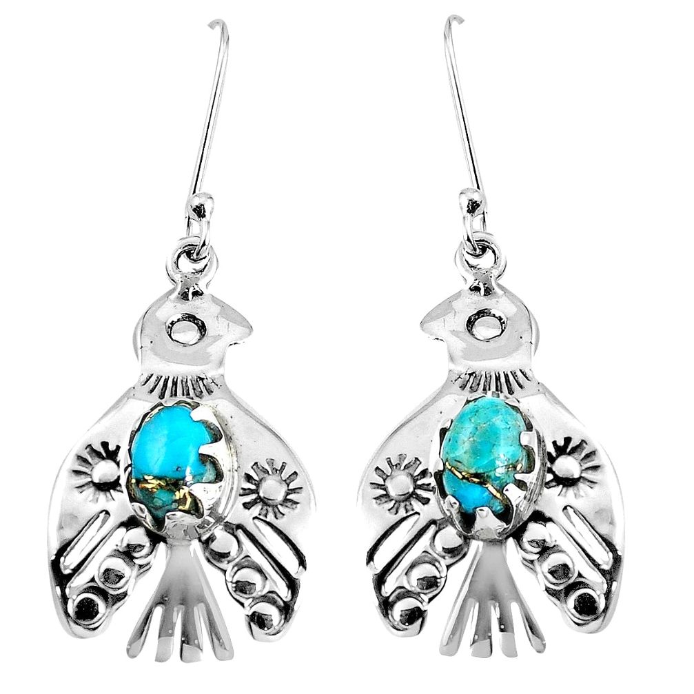 3.13cts blue copper turquoise 925 sterling silver dangle earrings jewelry m88265