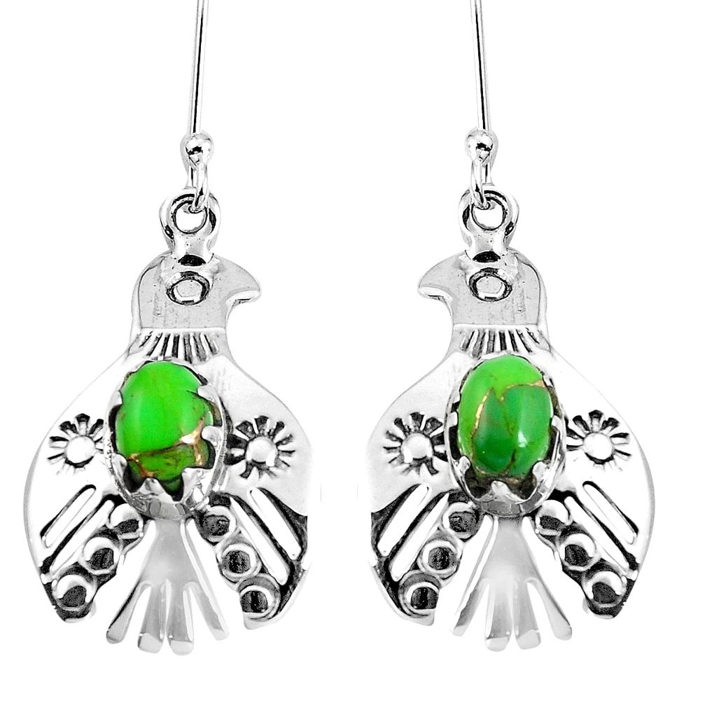 3.14cts green copper turquoise 925 sterling silver dangle earrings m88270