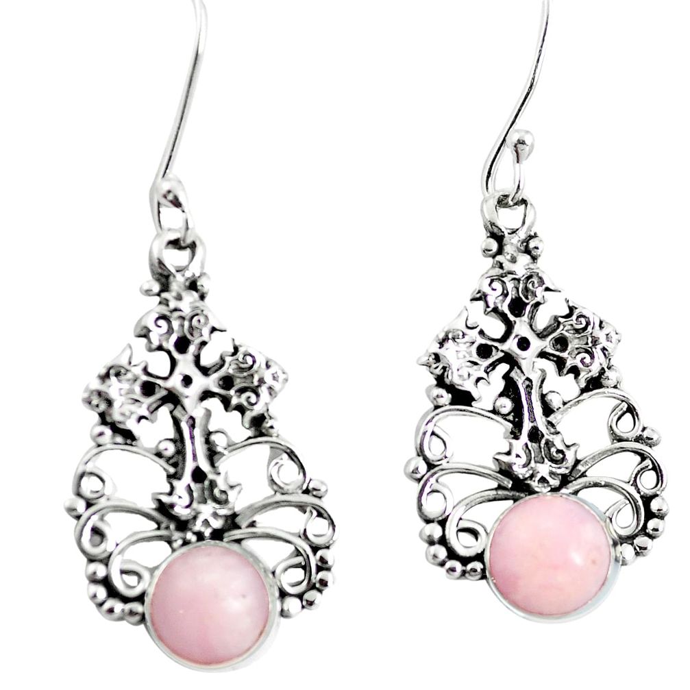 6.26cts natural pink opal 925 sterling silver holy cross earrings jewelry m88315