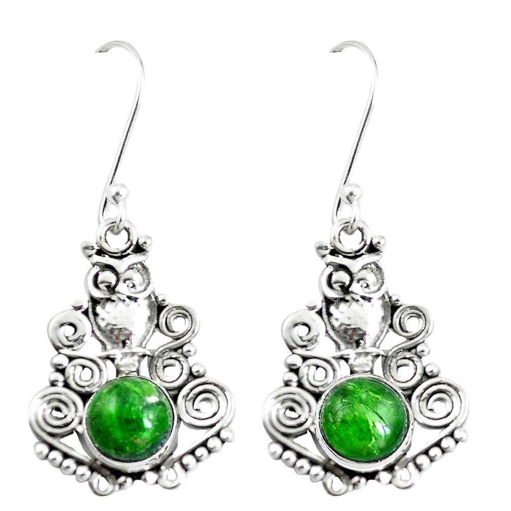 6.03cts natural green chrome diopside 925 sterling silver owl earrings m88328