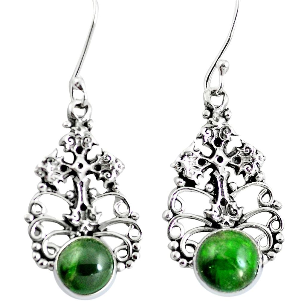 925 sterling silver 6.63cts natural green chrome diopside cross earrings m88331