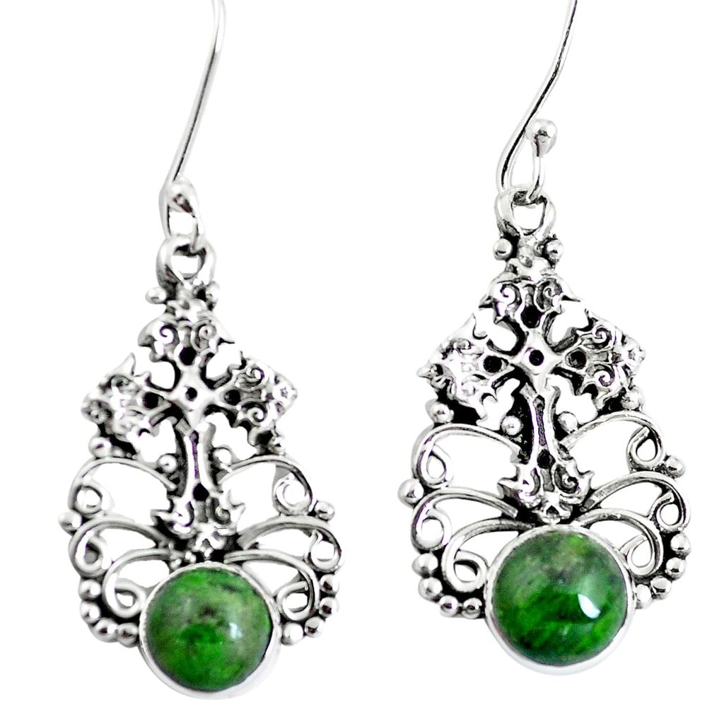 6.48cts natural green chrome diopside 925 sterling silver cross earrings m88335