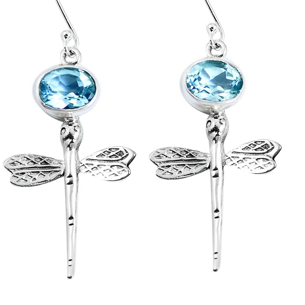 4.40cts natural blue topaz 925 sterling silver dragonfly earrings jewelry m88902