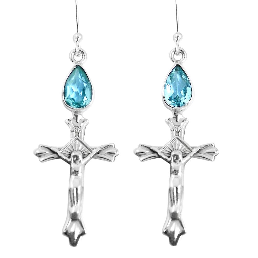 925 sterling silver 5.27cts natural blue topaz cross earrings jewelry m88903