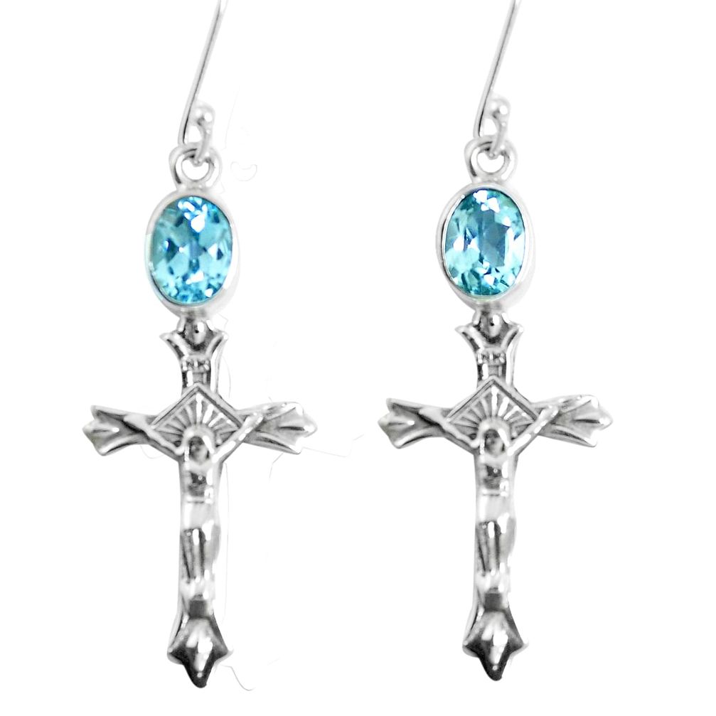 4.53cts natural blue topaz 925 sterling silver holy cross earrings m88904