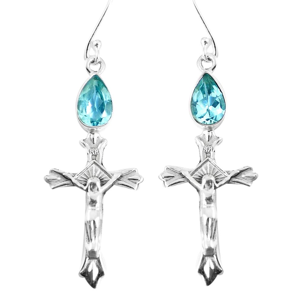 925 sterling silver 5.52cts natural blue topaz holy cross earrings m88906