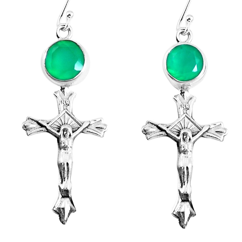 3.13cts natural green chalcedony 925 sterling silver holy cross earrings m88909