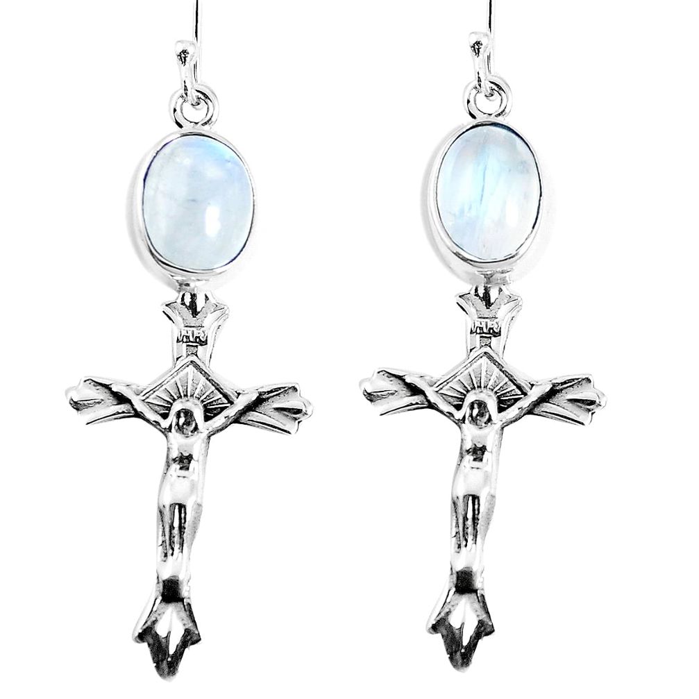 4.38cts natural rainbow moonstone 925 sterling silver holy cross earrings m88917