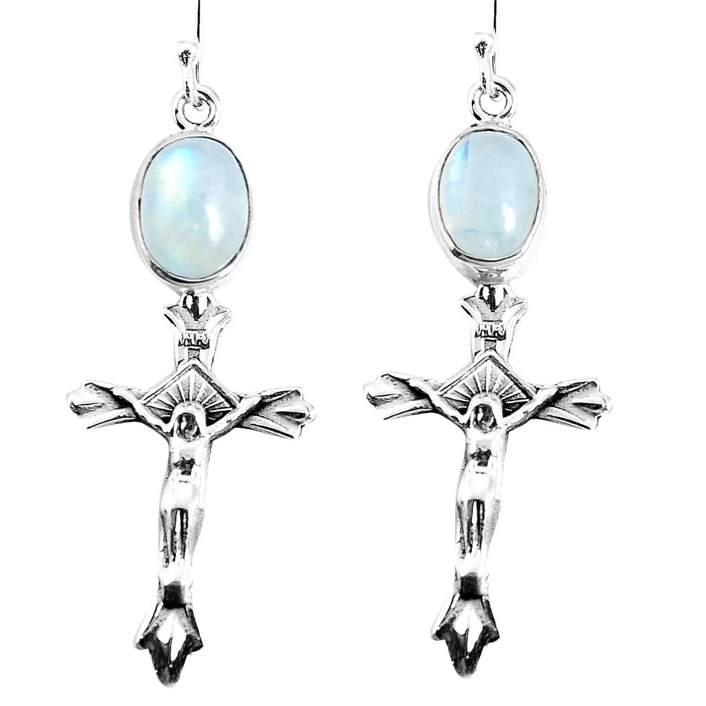 925 sterling silver 4.37cts natural rainbow moonstone holy cross earrings m88918