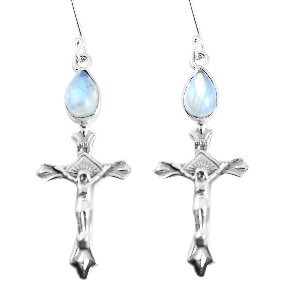 5.27cts natural rainbow moonstone 925 sterling silver holy cross earrings m88920