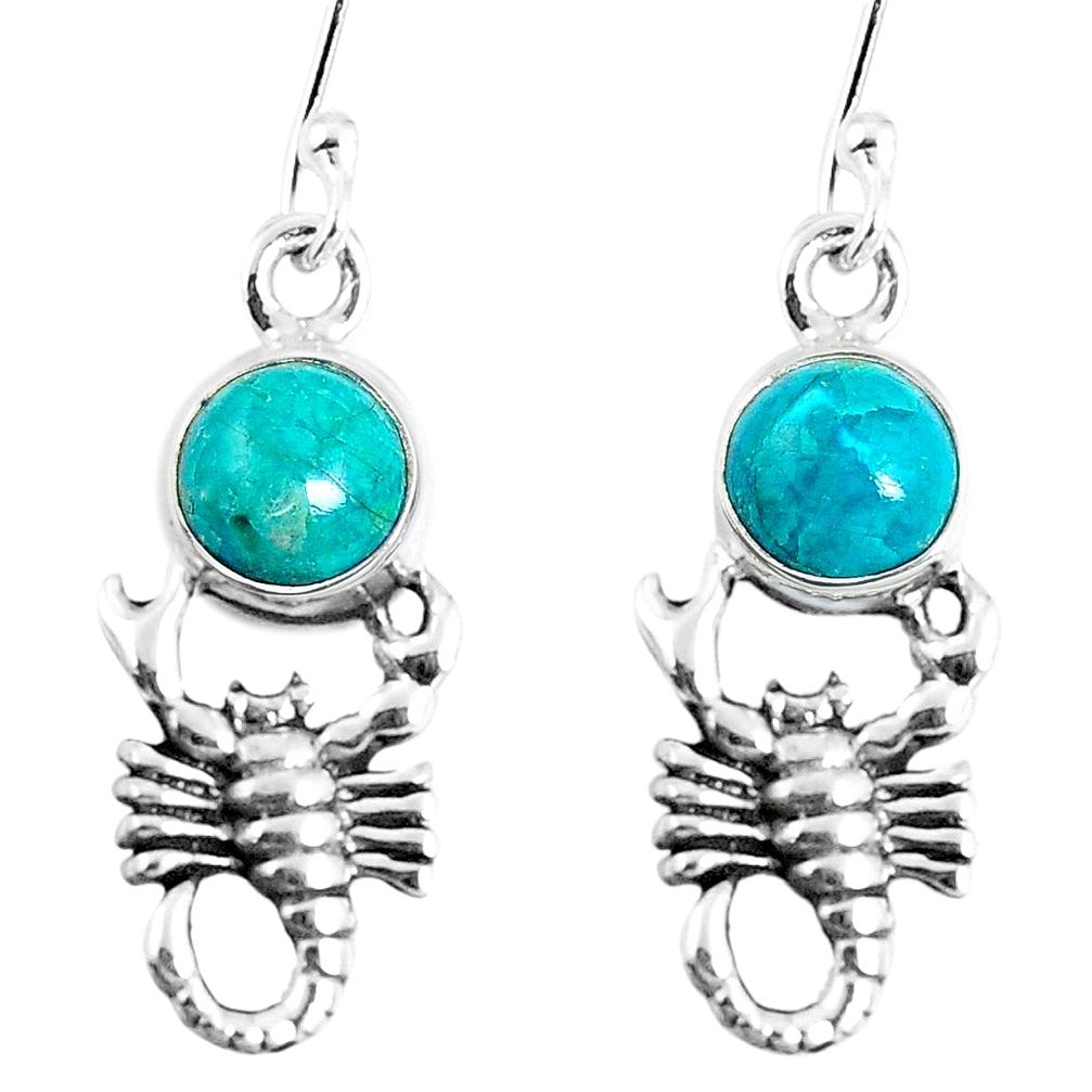 6.70cts natural blue chrysocolla 925 sterling silver scorpion earrings m88926