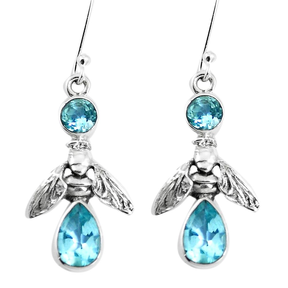 6.30cts natural blue topaz 925 sterling silver honey bee earrings jewelry m88928