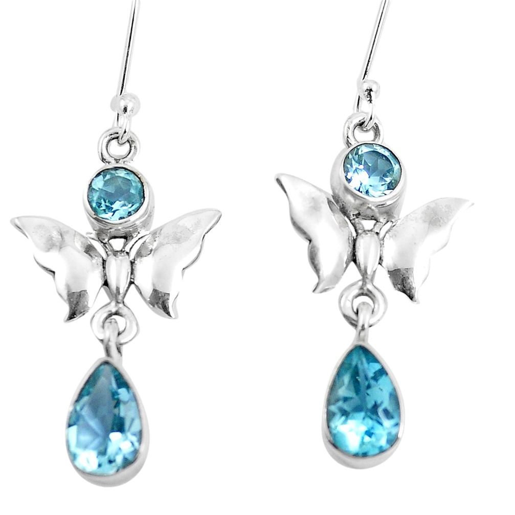 6.29cts natural blue topaz 925 sterling silver butterfly earrings jewelry m88931