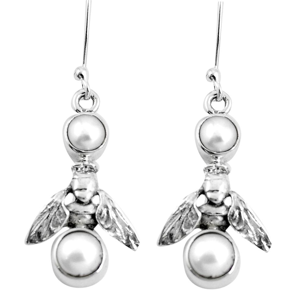 925 sterling silver 5.16cts natural white pearl round honey bee earrings m88934