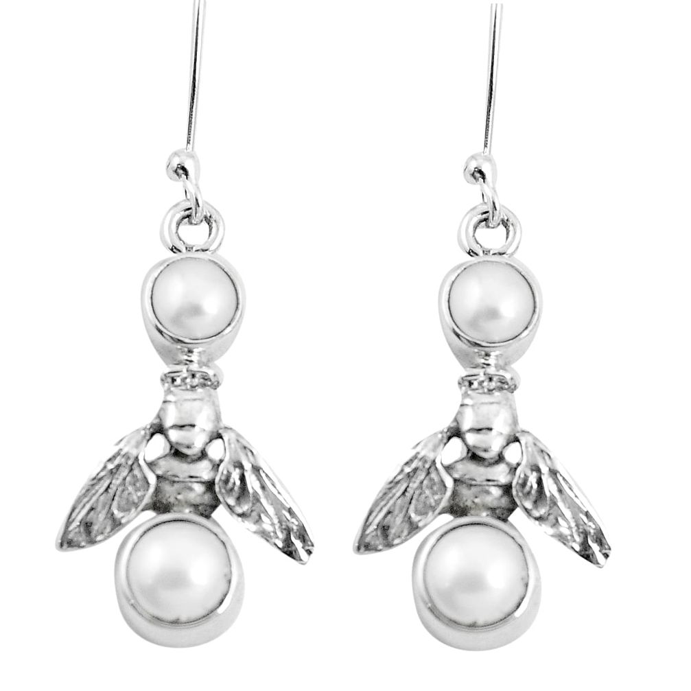 5.38cts natural white pearl 925 sterling silver honey bee earrings m88935
