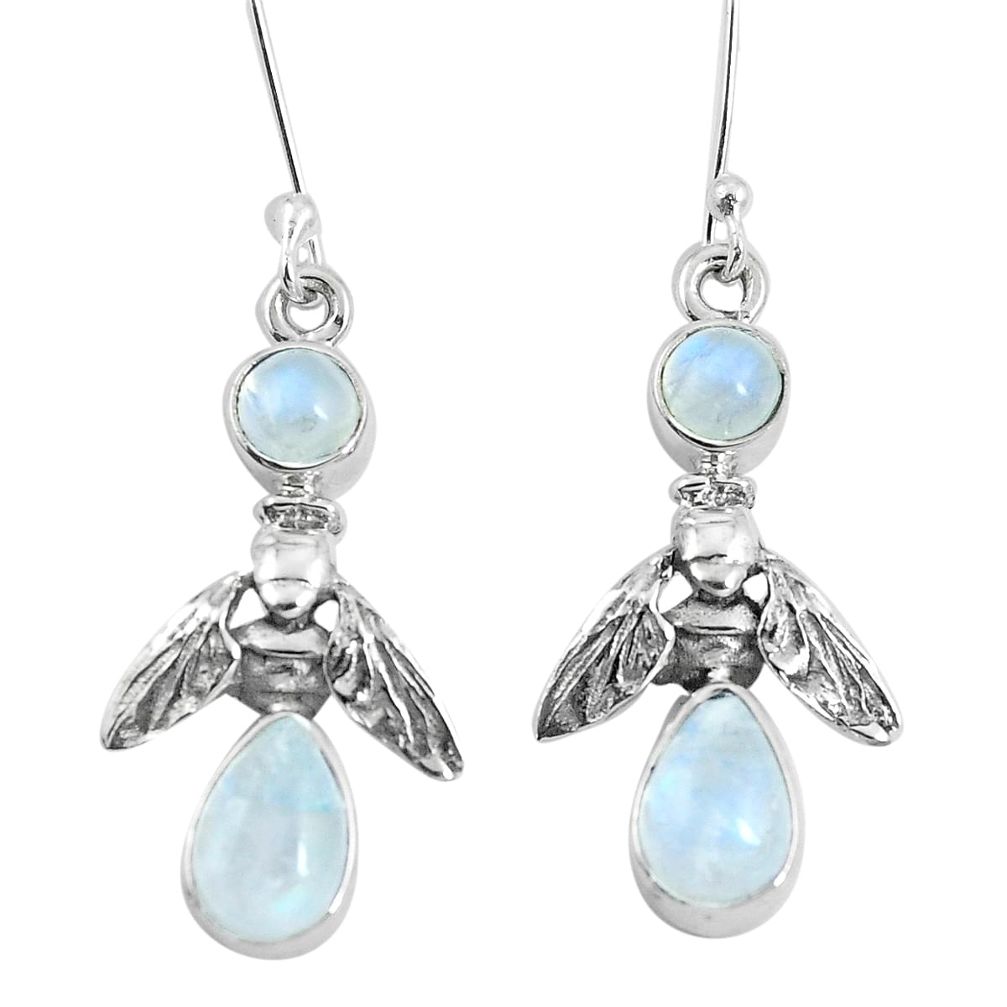 6.02cts natural rainbow moonstone 925 sterling silver honey bee earrings m88937