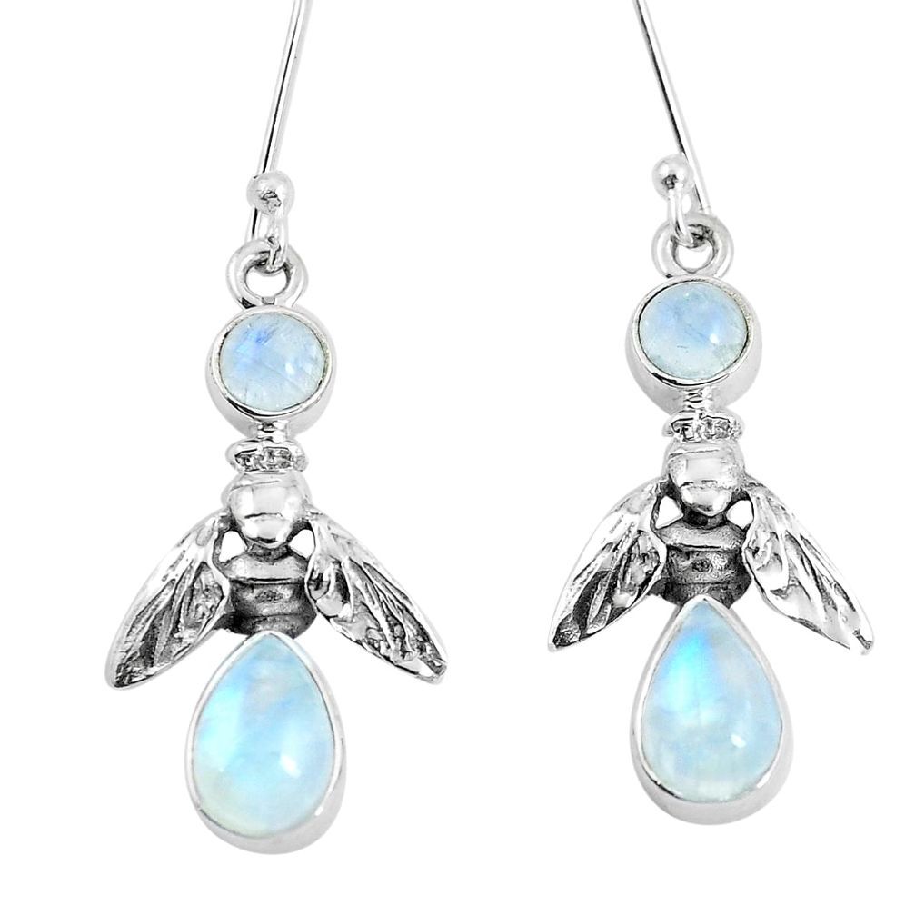 6.58cts natural rainbow moonstone 925 sterling silver honey bee earrings m88938