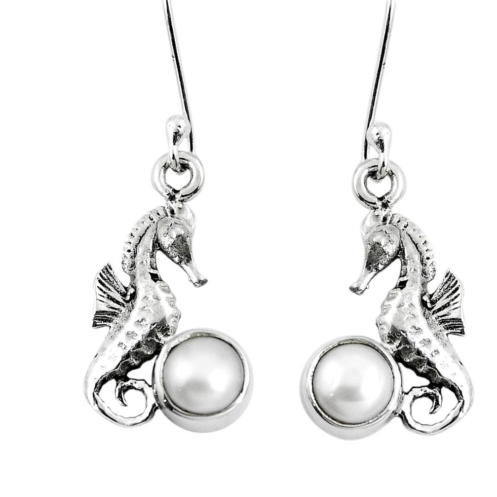 3.22cts natural white pearl 925 sterling silver dangle seahorse earrings m88945