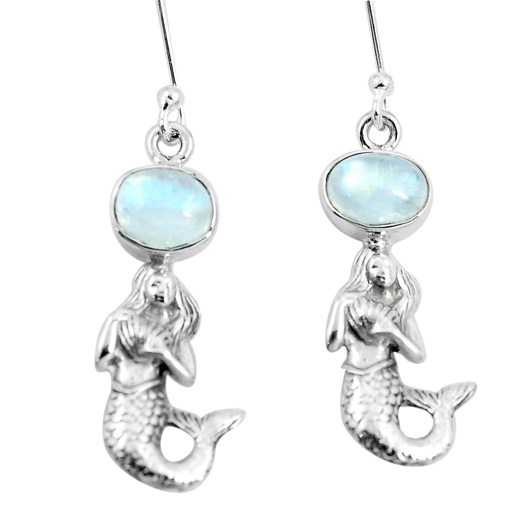 4.21cts natural rainbow moonstone 925 silver fairy mermaid earrings m88948