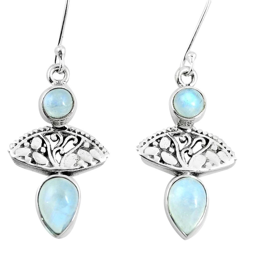 5.53cts natural rainbow moonstone 925 sterling silver dangle earrings m88952