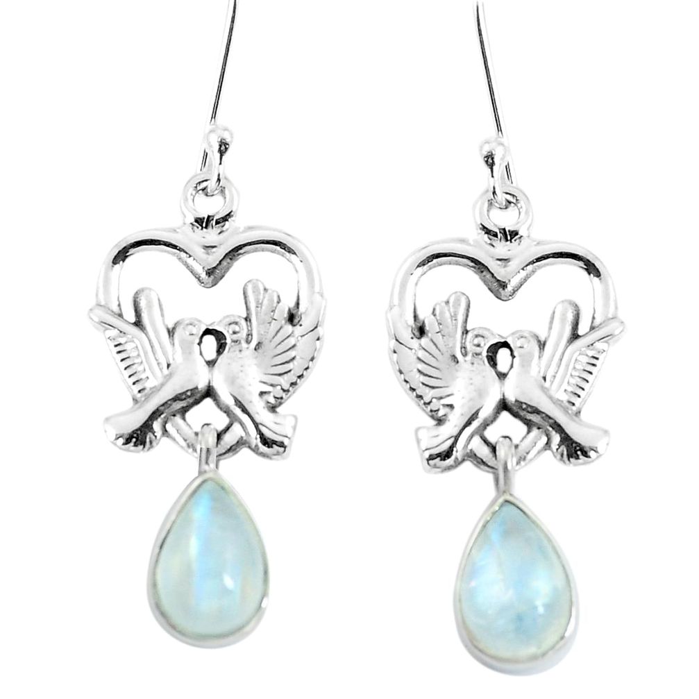 5.07cts natural rainbow moonstone 925 sterling silver love birds earrings m88956