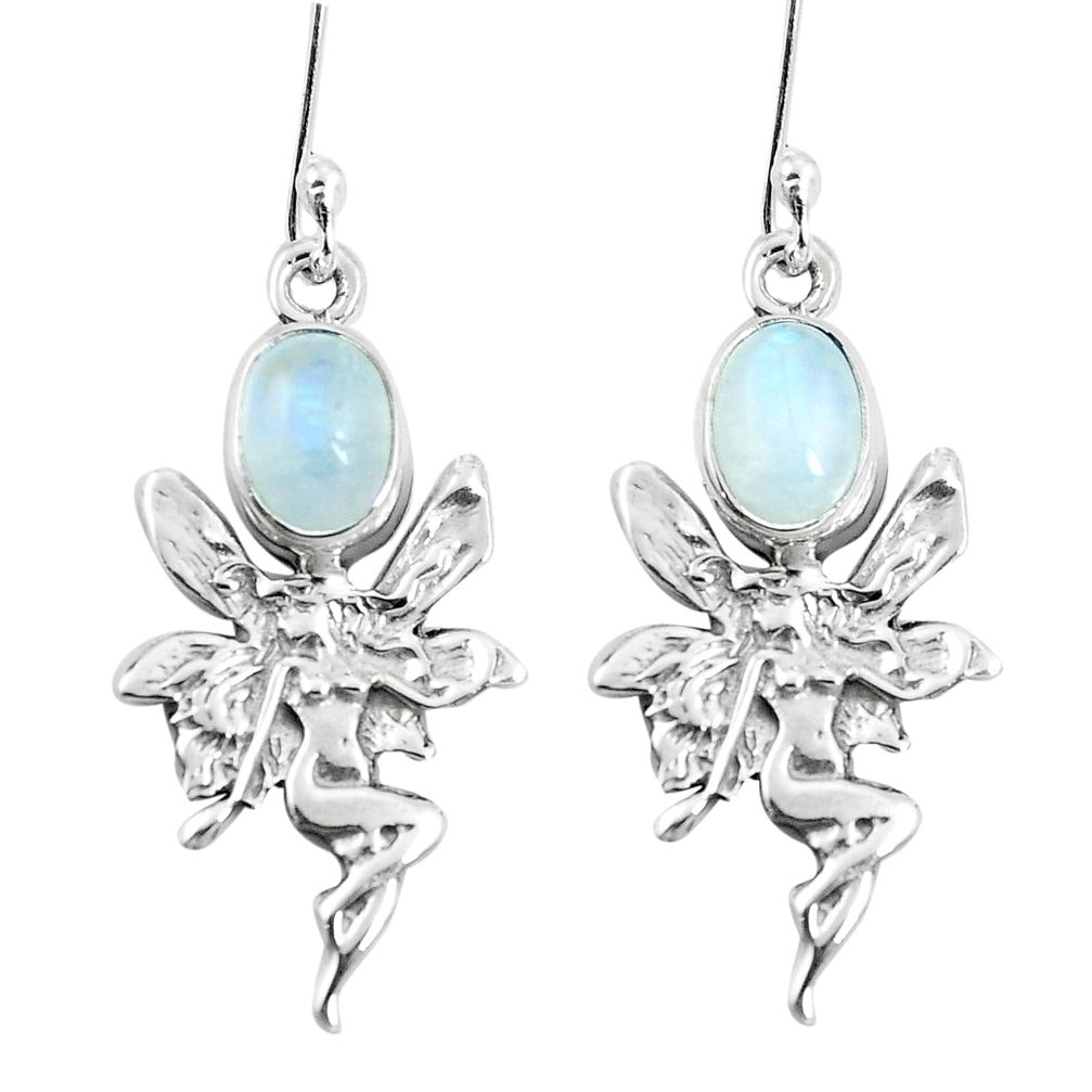 4.67cts natural rainbow moonstone 925 silver angel wings fairy earrings m88957