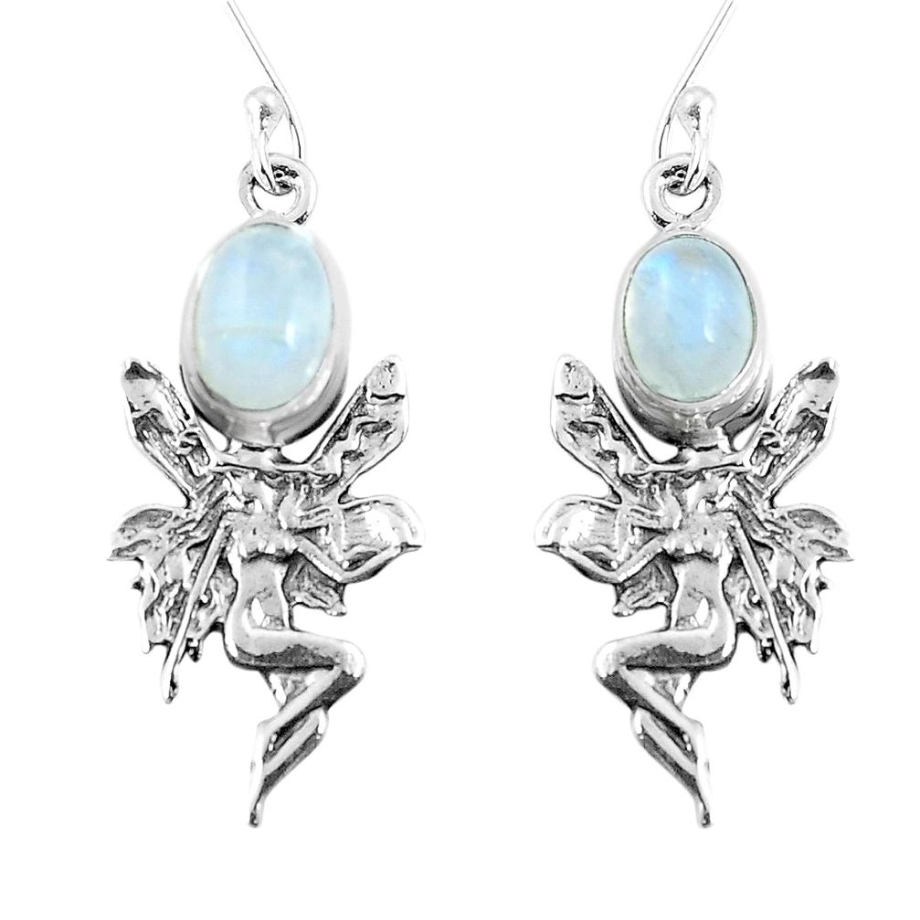 925 silver 4.70cts natural rainbow moonstone angel wings fairy earrings m88959