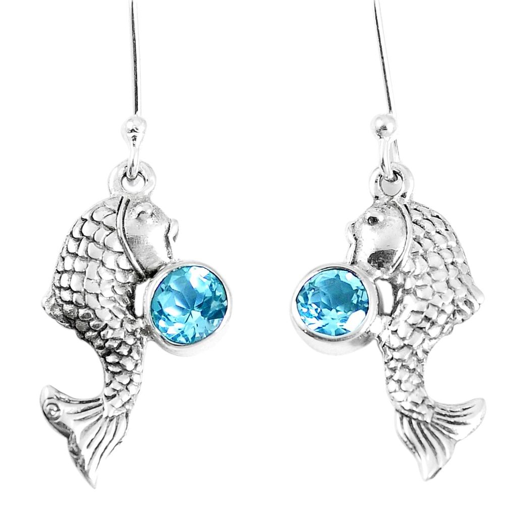 1.79cts natural blue topaz 925 sterling silver fish earrings jewelry m88961