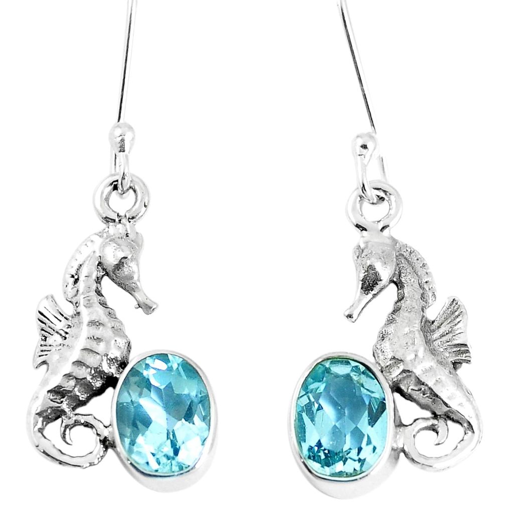 4.70cts natural blue topaz 925 sterling silver seahorse earrings jewelry m88964