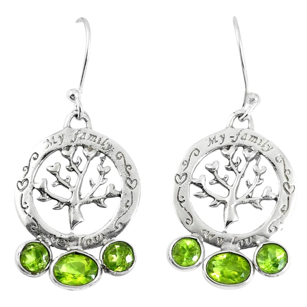 5.90cts natural green peridot 925 sterling silver tree of life earrings m88968