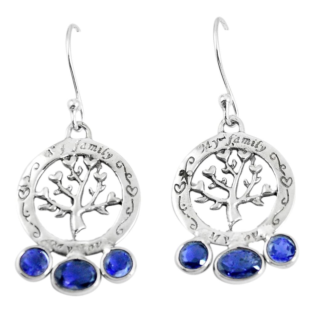 925 silver 5.22cts natural blue iolite tree of life earrings jewelry m88974