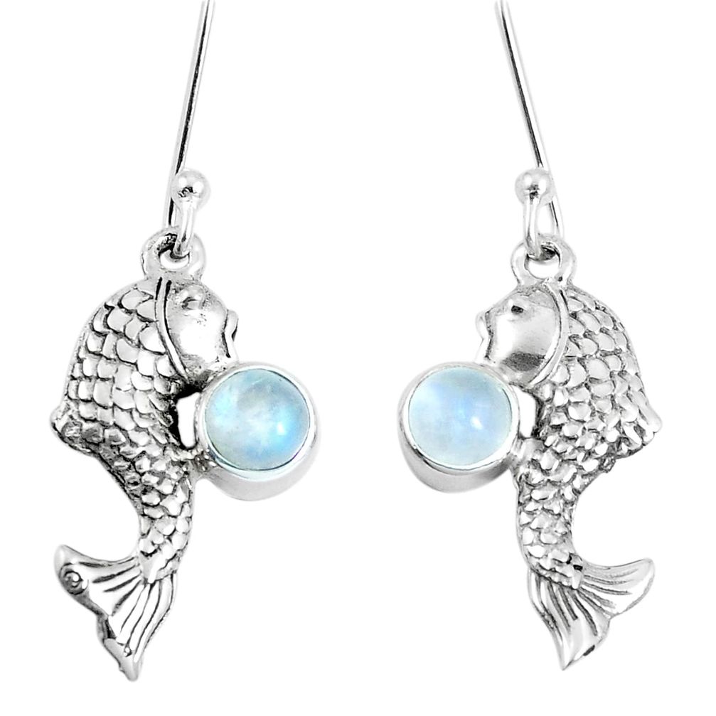 925 sterling silver 2.34cts natural rainbow moonstone fish earrings m88979