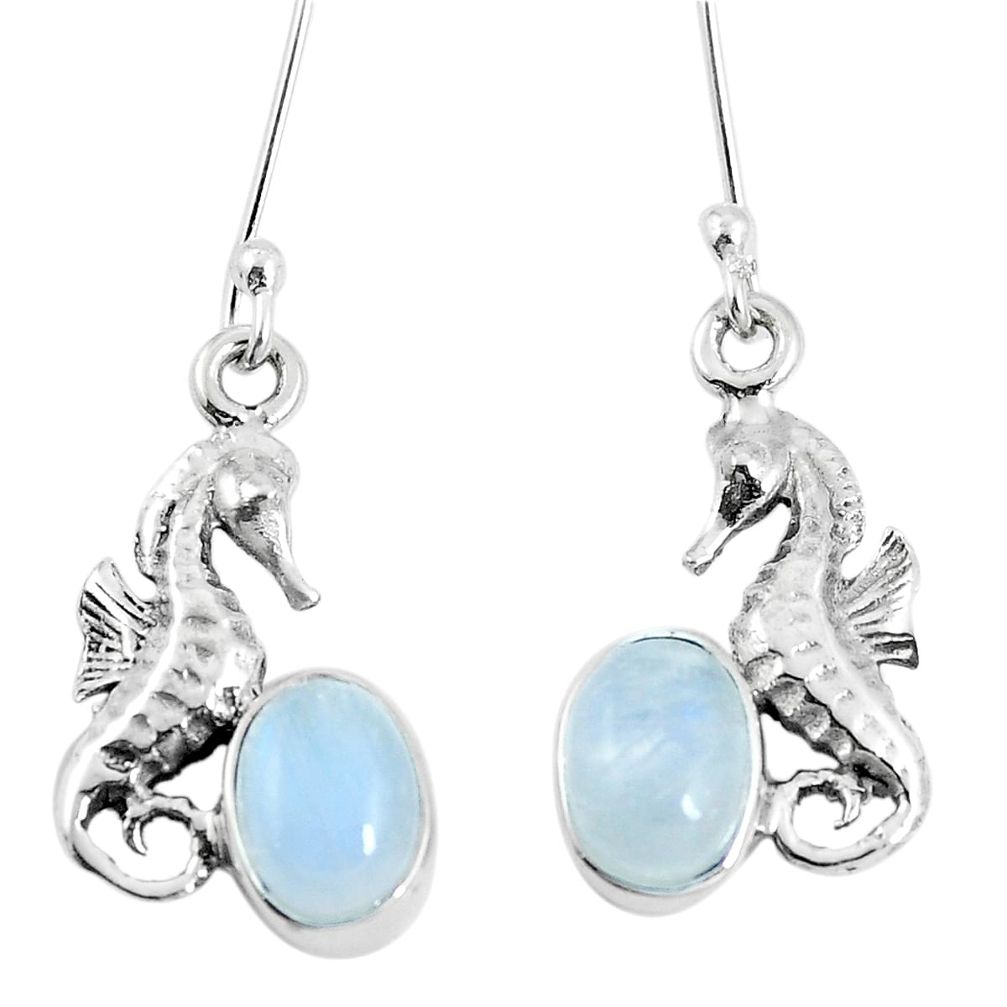 4.71cts natural rainbow moonstone 925 sterling silver seahorse earrings m88980
