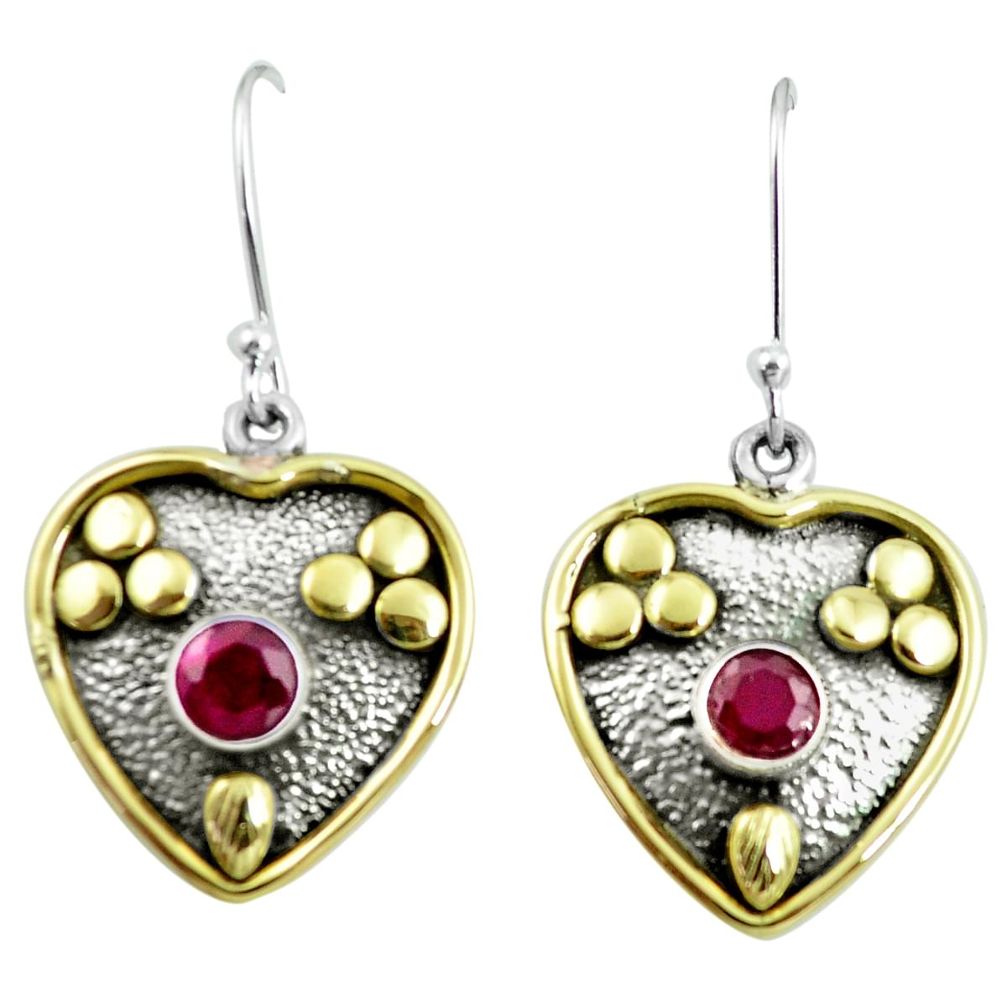 925 silver 2.06cts victorian natural red ruby two tone heart earrings m89446