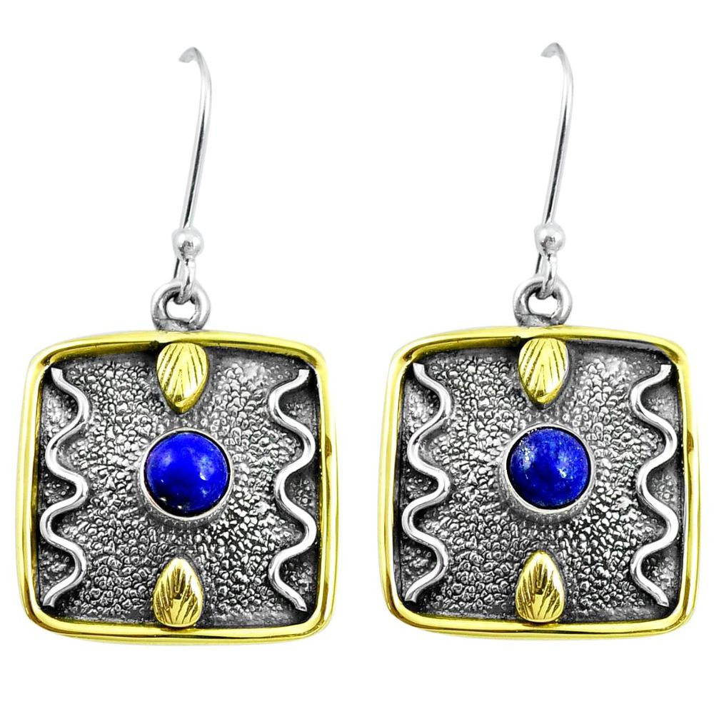 1.67cts victorian natural blue lapis lazuli 925 silver two tone earrings m89491