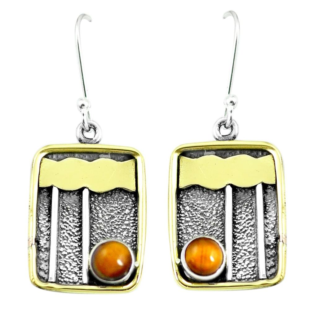 925 silver 2.00cts victorian natural brown tiger's eye two tone earrings m89510