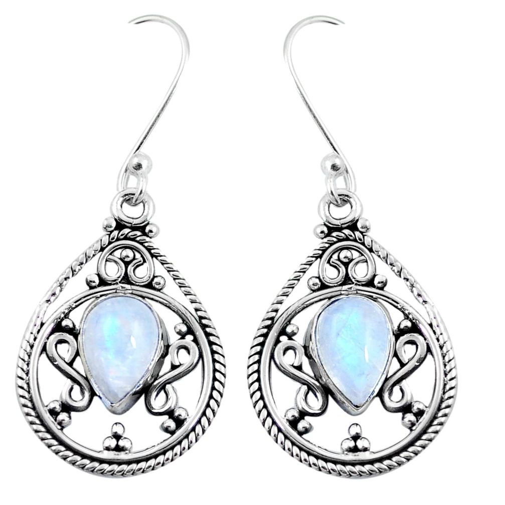 5.31cts natural rainbow moonstone 925 sterling silver earrings jewelry m89557